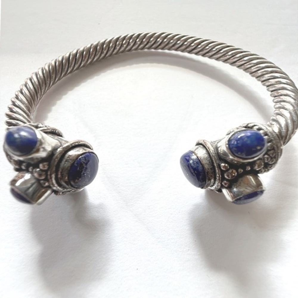 Silver Tone Blue Lapis Stone Bajalia Twisted Cuff Bracelet Statement Jewelry - Picture 5 of 10